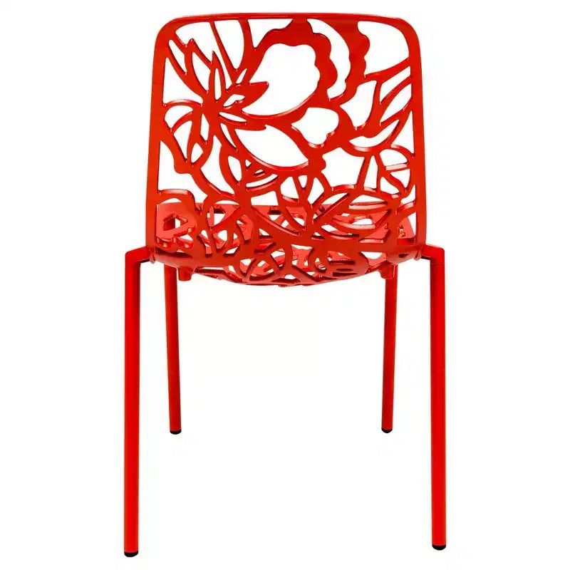LeisureMod Devon Ensemble de salle à manger d'extérieur 3 pièces en aluminium avec table en verre trempé et 2 chaises empilables motif fleur