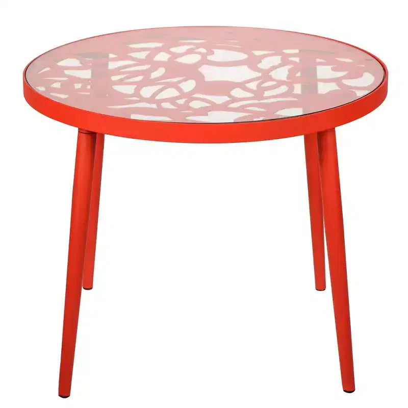 LeisureMod Devon Ensemble de salle à manger d'extérieur 3 pièces en aluminium avec table en verre trempé et 2 chaises empilables motif fleur