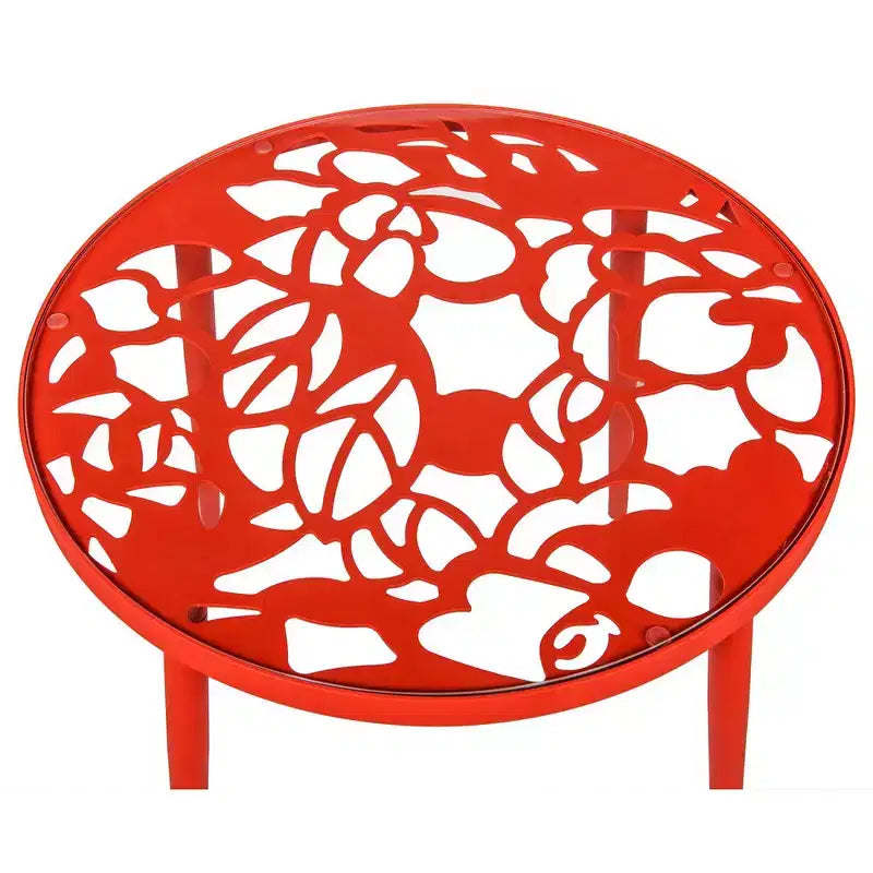 LeisureMod Devon Ensemble de salle à manger d'extérieur 3 pièces en aluminium avec table en verre trempé et 2 chaises empilables motif fleur