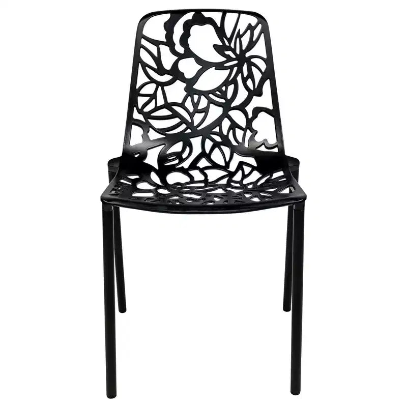 LeisureMod Devon Ensemble de salle à manger d'extérieur 3 pièces en aluminium avec table en verre trempé et 2 chaises empilables motif fleur