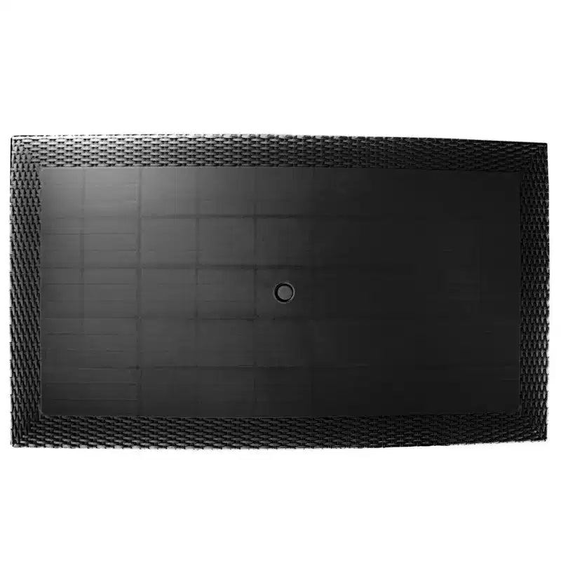Ensemble de salle à manger d'extérieur rectangulaire 7 pièces LeisureMod Mace Mid-Century avec 4 chaises d'appoint et 2 fauteuils