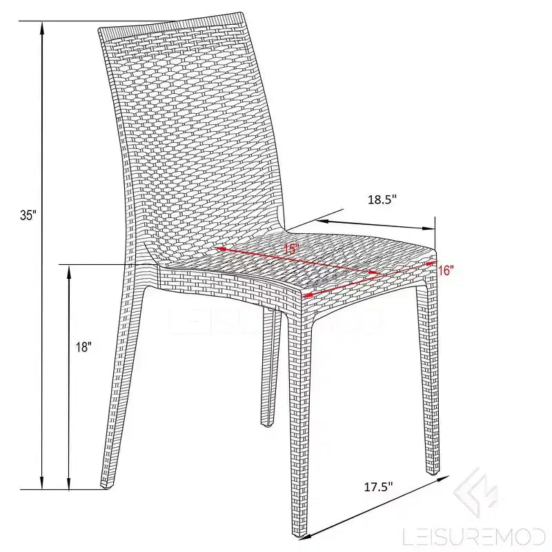 Ensemble de salle à manger d'extérieur rectangulaire 7 pièces LeisureMod Mace Mid-Century avec 4 chaises d'appoint et 2 fauteuils