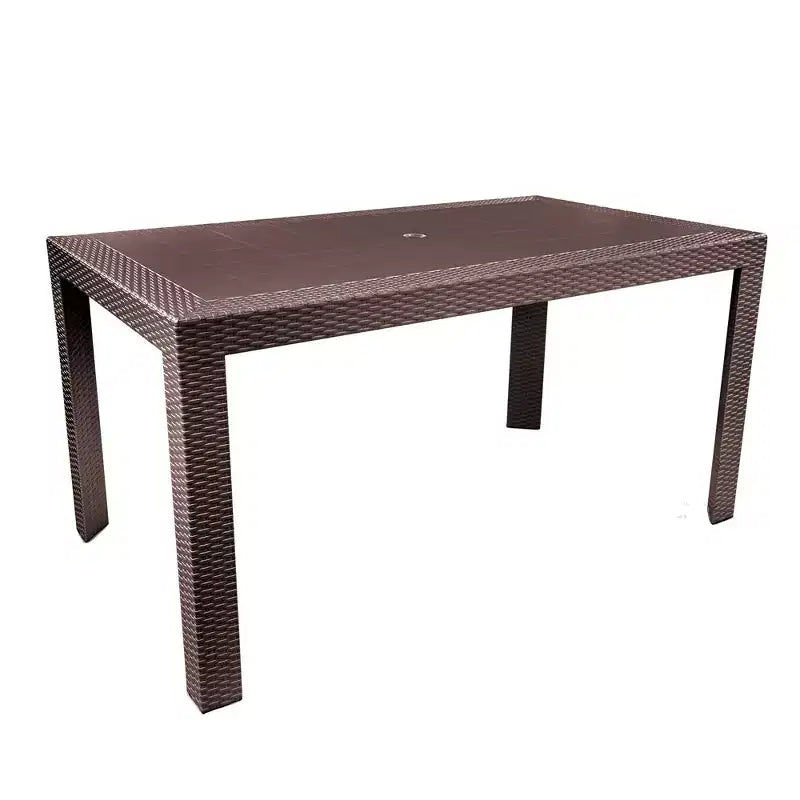 Ensemble de salle à manger d'extérieur rectangulaire 7 pièces LeisureMod Mace Mid-Century avec 4 chaises d'appoint et 2 fauteuils