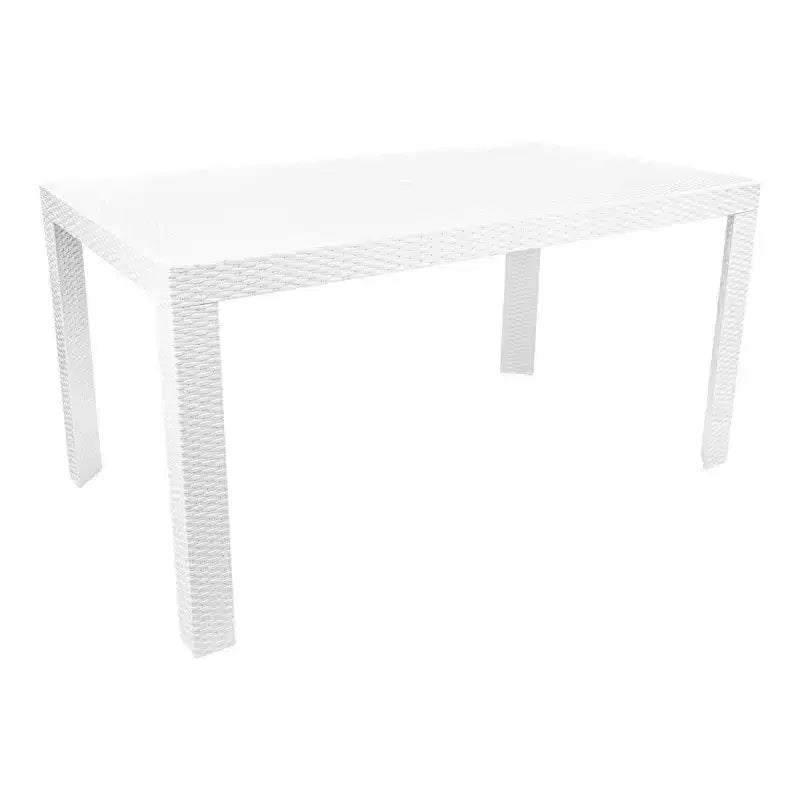 Ensemble de salle à manger d'extérieur rectangulaire 7 pièces LeisureMod Mace Mid-Century avec 4 chaises d'appoint et 2 fauteuils