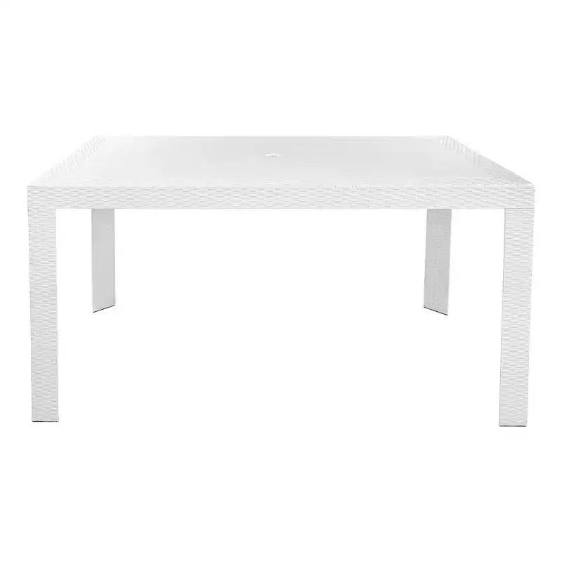 Ensemble de salle à manger d'extérieur rectangulaire 7 pièces LeisureMod Mace Mid-Century avec 4 chaises d'appoint et 2 fauteuils