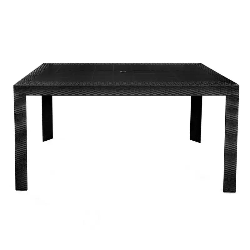 Ensemble de salle à manger d'extérieur rectangulaire 7 pièces LeisureMod Mace Mid-Century avec 4 chaises d'appoint et 2 fauteuils