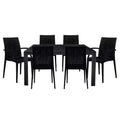 LeisureMod Mace Mid-Century 7-Piece Rectangular Outdoor Dining Set with 4 Side Chairs and 2 Armchairs
