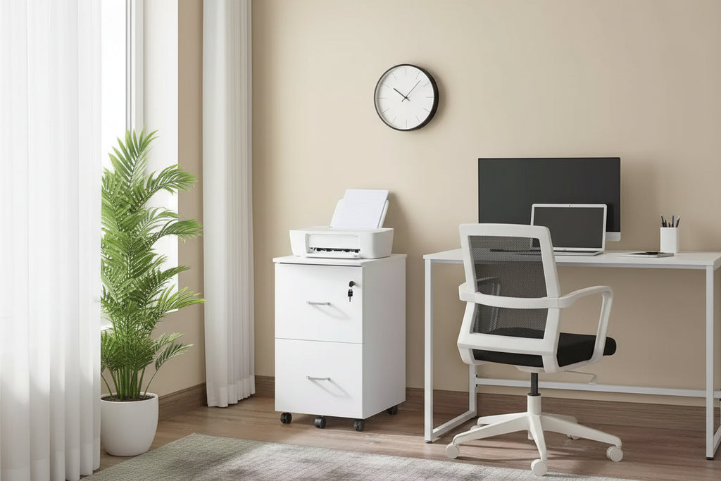 Meuble de classement à 2 tiroirs, classeur en bois verrouillable pour bureau à domicile, petit meuble de classement roulant