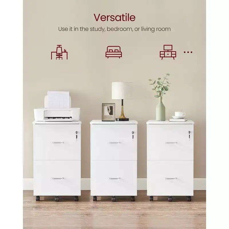 Meuble de classement à 2 tiroirs, classeur en bois verrouillable pour bureau à domicile, petit meuble de classement roulant