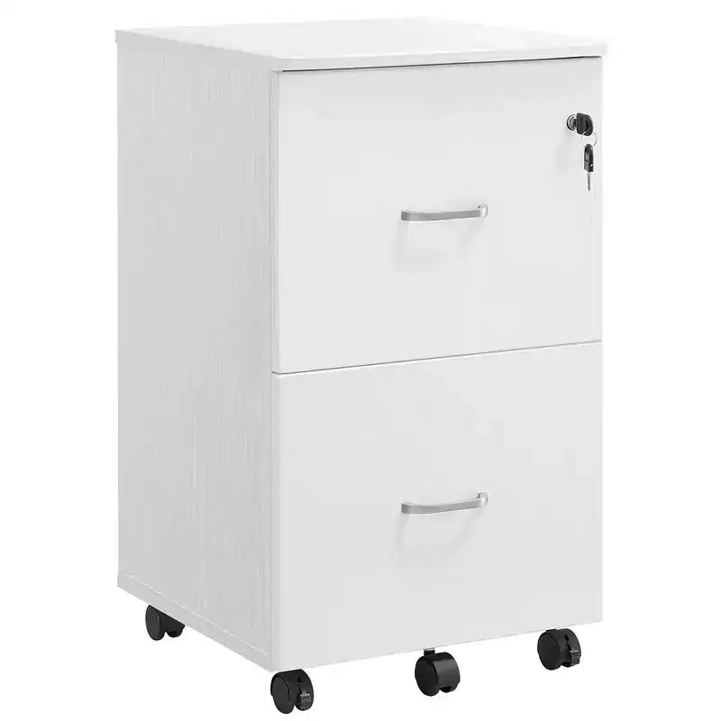 Meuble de classement à 2 tiroirs, classeur en bois verrouillable pour bureau à domicile, petit meuble de classement roulant