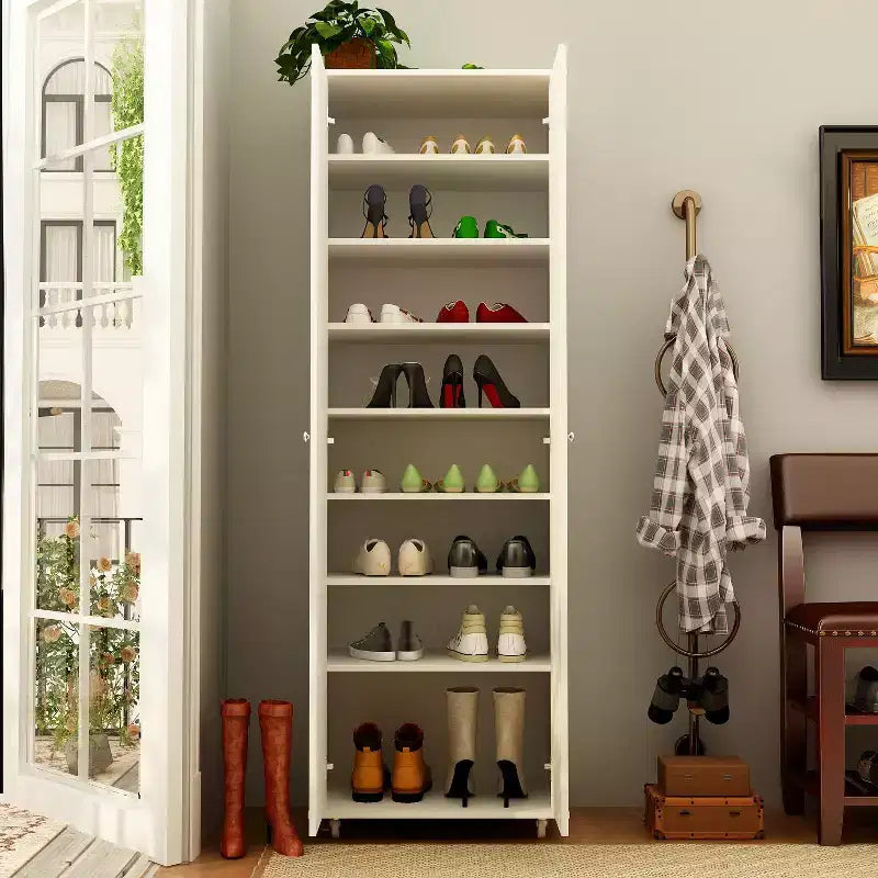 Meuble à chaussures haut d'entrée à 2 portes avec 8 étagères