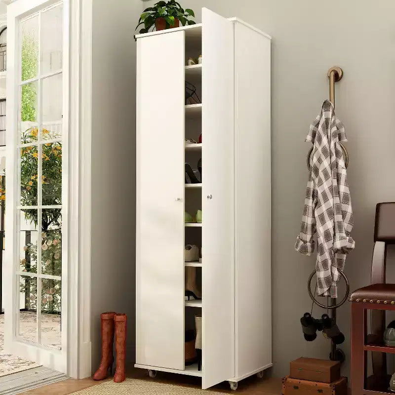 Meuble à chaussures haut d'entrée à 2 portes avec 8 étagères