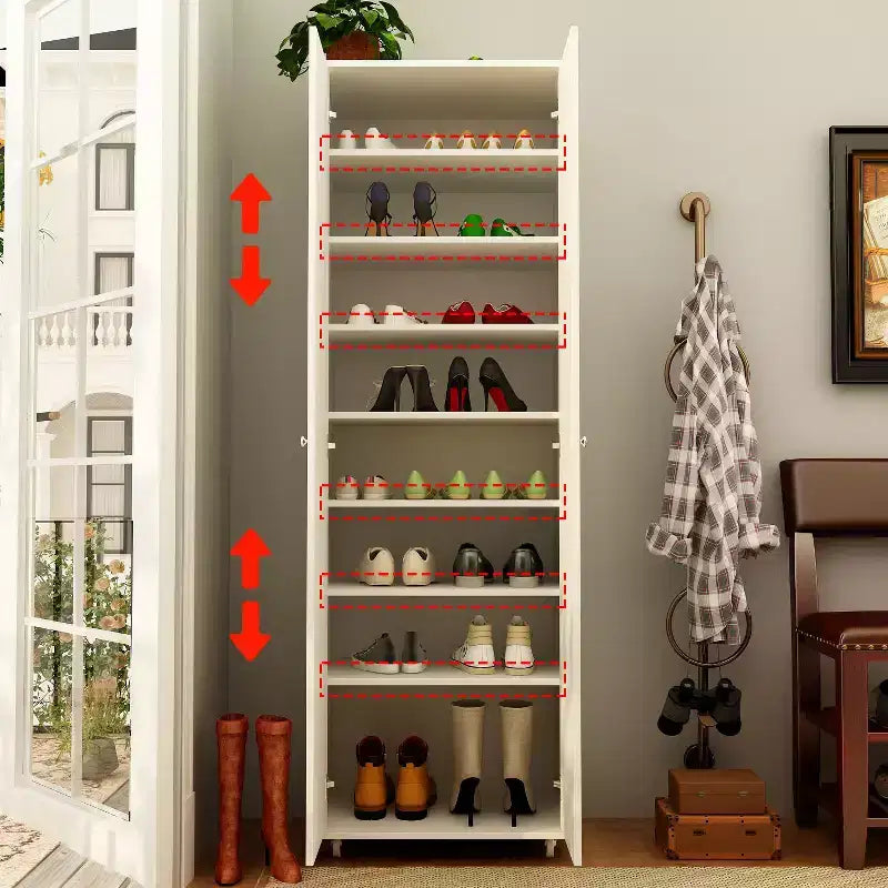 Meuble à chaussures haut d'entrée à 2 portes avec 8 étagères