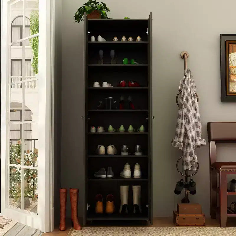 Meuble à chaussures haut d'entrée à 2 portes avec 8 étagères