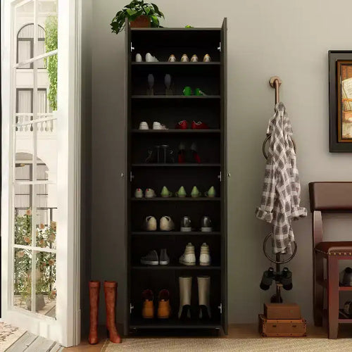 2-Doors Tall Entryway Shoe Cabinet With 8-Tier Shelves