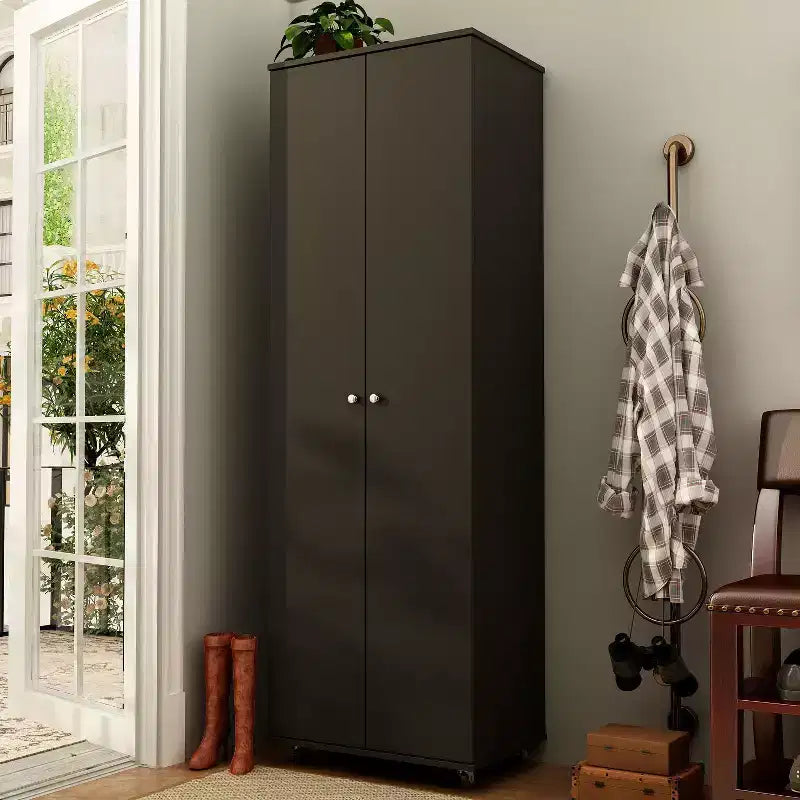 Meuble à chaussures haut d'entrée à 2 portes avec 8 étagères