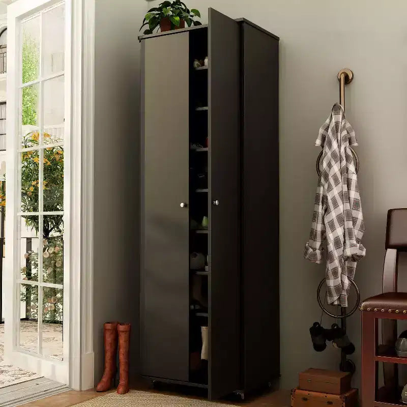 Meuble à chaussures haut d'entrée à 2 portes avec 8 étagères