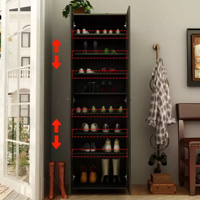 Meuble à chaussures haut d'entrée à 2 portes avec 8 étagères
