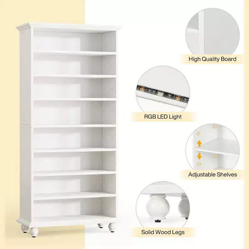 Meuble de rangement pour chaussures 9 niveaux 30 paires avec LED et pieds en bois massif