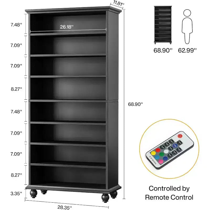 Meuble de rangement pour chaussures 9 niveaux 30 paires avec LED et pieds en bois massif