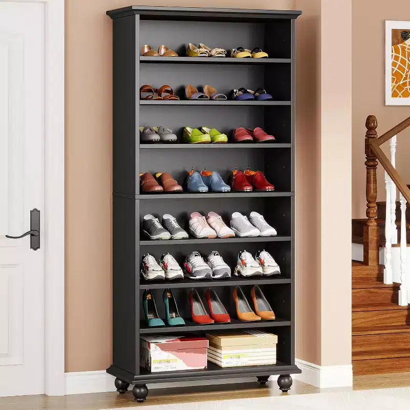 Meuble de rangement pour chaussures 9 niveaux 30 paires avec LED et pieds en bois massif