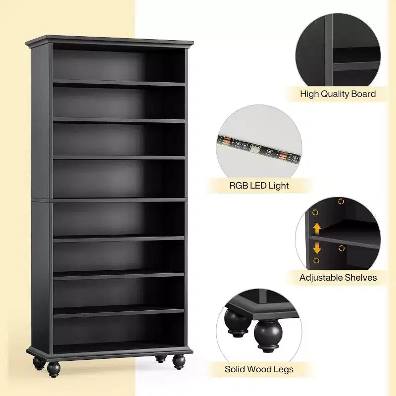 Meuble de rangement pour chaussures 9 niveaux 30 paires avec LED et pieds en bois massif