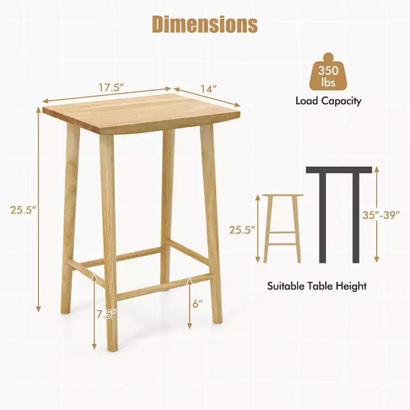 25.5 Counter Height Stool with Footrest & Solid Wood Frame Natural