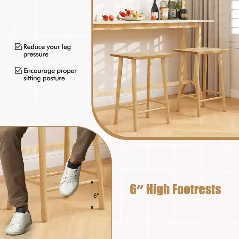 25.5 Counter Height Stool with Footrest & Solid Wood Frame Natural