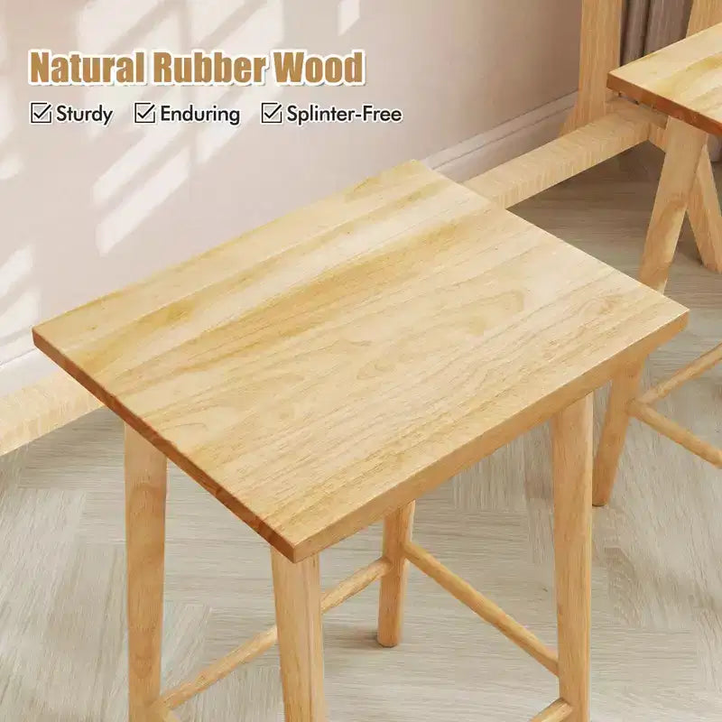 25.5 Counter Height Stool with Footrest & Solid Wood Frame Natural