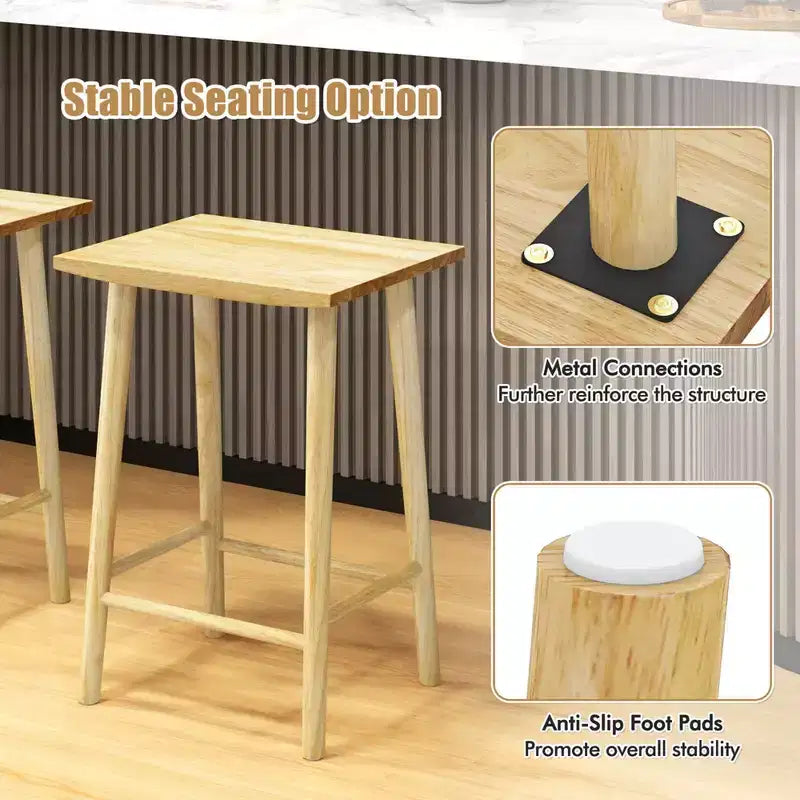25.5 Counter Height Stool with Footrest & Solid Wood Frame Natural