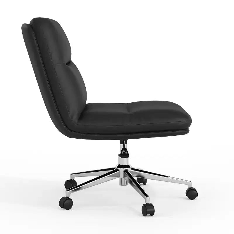 Chaise de bureau pivotante sans accoudoirs à dossier mi-haut avec roulettes, dossier/siège rembourrés et matelassés, hauteur réglable et cadre robuste