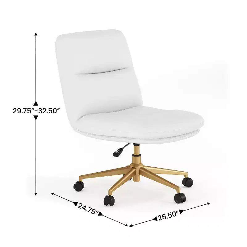 Chaise de bureau pivotante sans accoudoirs à dossier mi-haut avec roulettes, dossier/siège rembourrés et matelassés, hauteur réglable et cadre robuste