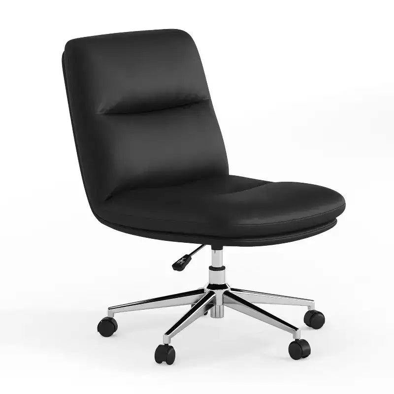 Chaise de bureau pivotante sans accoudoirs à dossier mi-haut avec roulettes, dossier/siège rembourrés et matelassés, hauteur réglable et cadre robuste
