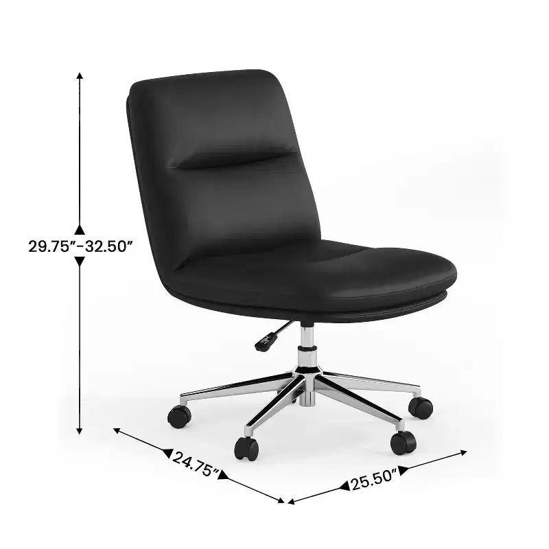 Chaise de bureau pivotante sans accoudoirs à dossier mi-haut avec roulettes, dossier/siège rembourrés et matelassés, hauteur réglable et cadre robuste
