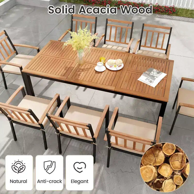 Costway Ensemble table et chaises de jardin 9 pièces avec plateau en bois d'acacia et trou pour parasol
