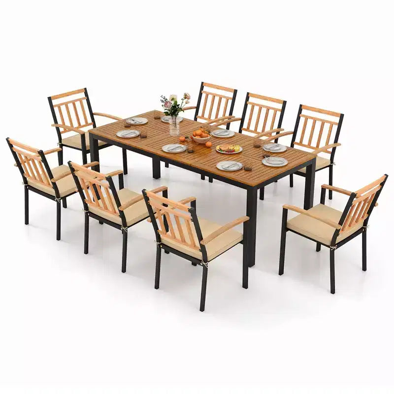Costway Ensemble table et chaises de jardin 9 pièces avec plateau en bois d'acacia et trou pour parasol