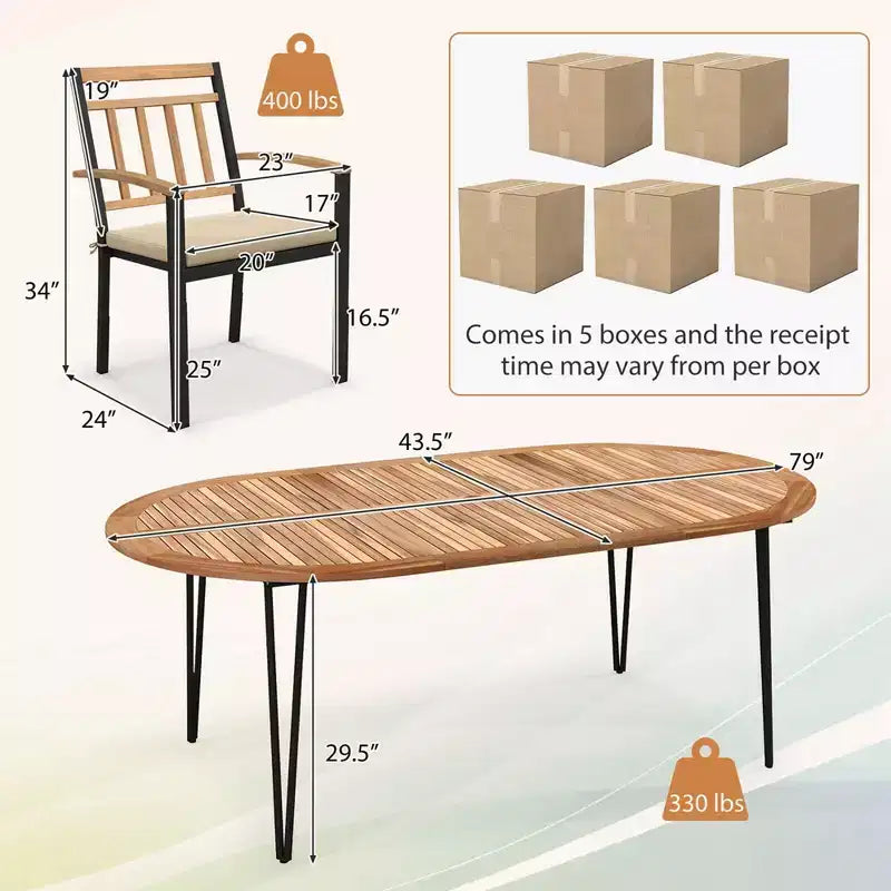 Costway Ensemble de salle à manger d'extérieur 9 pièces avec plateau en bois d'acacia et trou pour parasol en métal