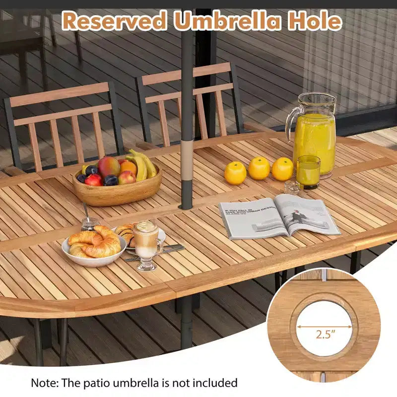 Costway Ensemble de salle à manger d'extérieur 9 pièces avec plateau en bois d'acacia et trou pour parasol en métal