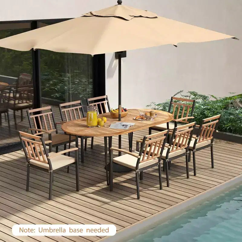 Costway Ensemble de salle à manger d'extérieur 9 pièces avec plateau en bois d'acacia et trou pour parasol en métal