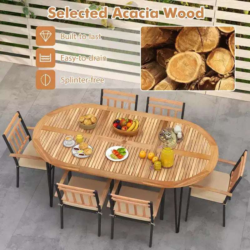 Costway Ensemble de salle à manger d'extérieur 9 pièces avec plateau en bois d'acacia et trou pour parasol en métal