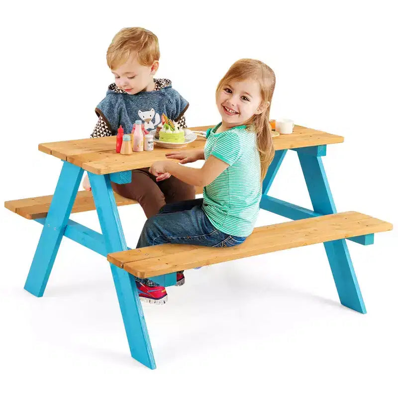 Costway Table de pique-nique pour enfants, table en bois avec bancs pour l'extérieur, jardin