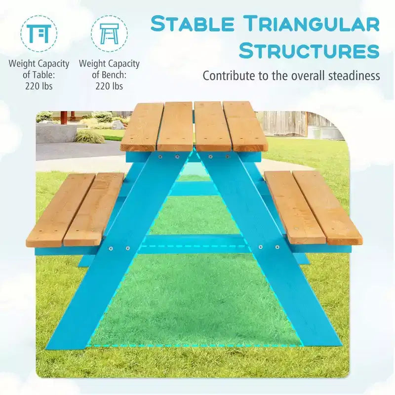 Costway Table de pique-nique pour enfants, table en bois avec bancs pour l'extérieur, jardin