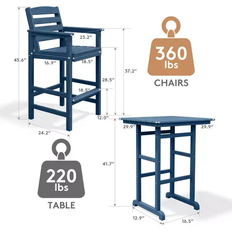 Ensemble de bar de patio extérieur 3 pièces Hyleory en PEHD avec tabourets de bar