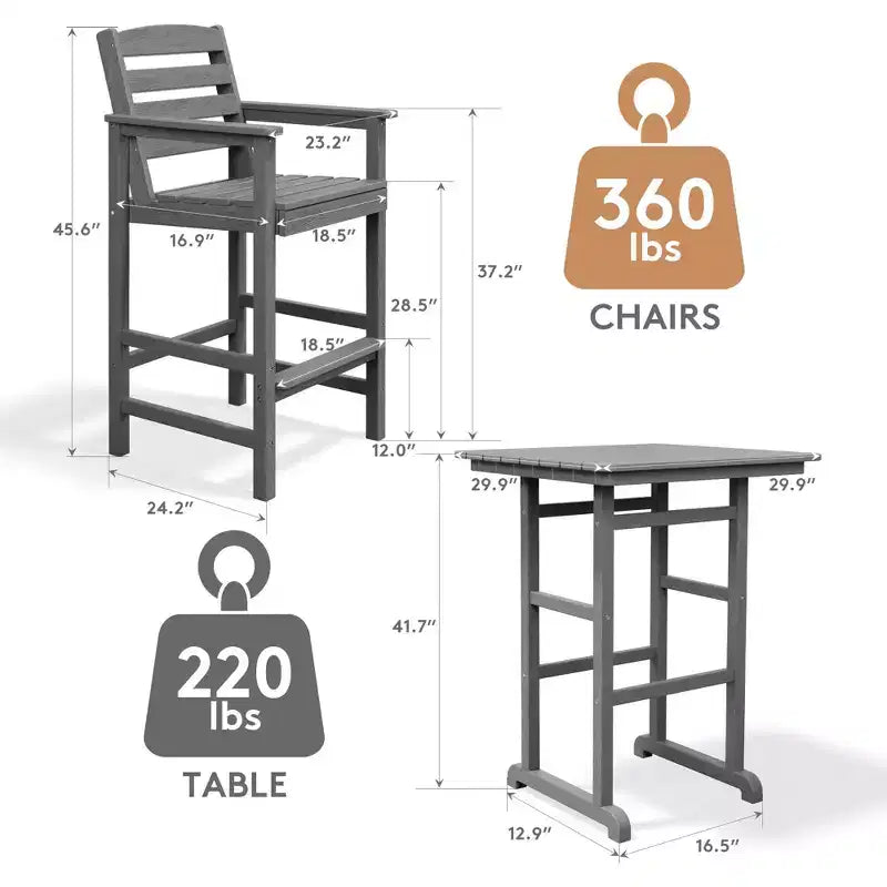 Ensemble de bar de patio extérieur 3 pièces Hyleory en PEHD avec tabourets de bar