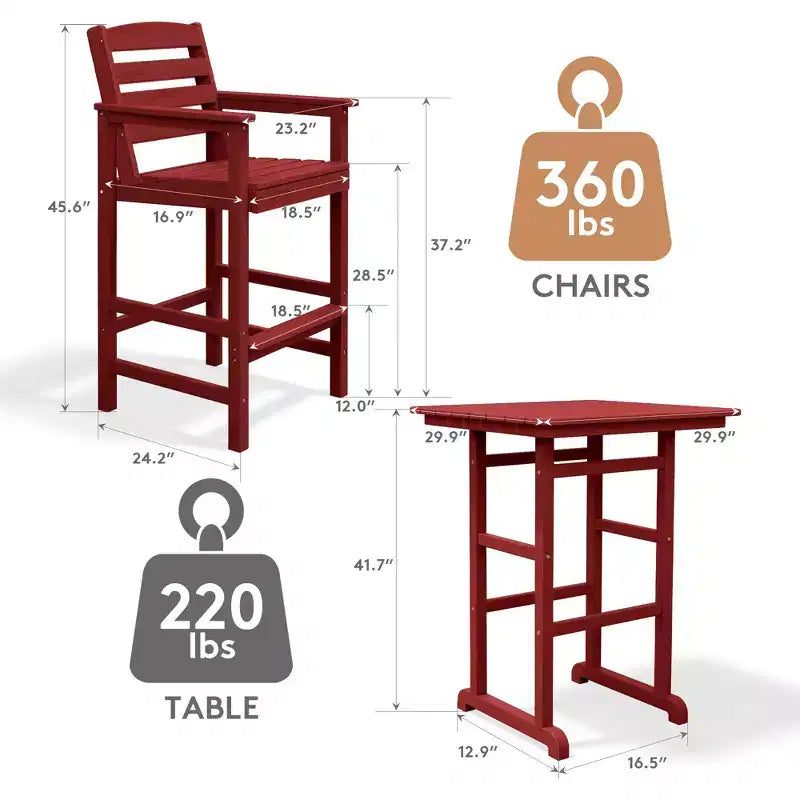 Ensemble de bar de patio extérieur 3 pièces Hyleory en PEHD avec tabourets de bar