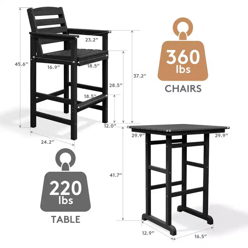Ensemble de bar de patio extérieur 3 pièces Hyleory en PEHD avec tabourets de bar