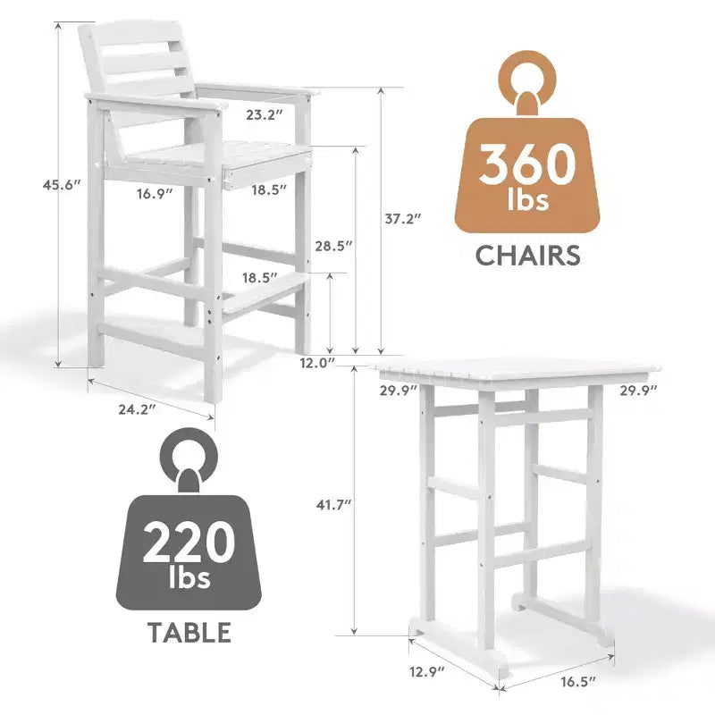Ensemble de bar de patio extérieur 3 pièces Hyleory en PEHD avec tabourets de bar