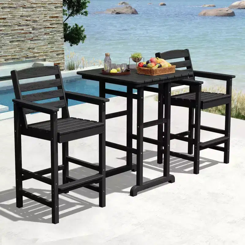 Ensemble de bar de patio extérieur 3 pièces Hyleory en PEHD avec tabourets de bar
