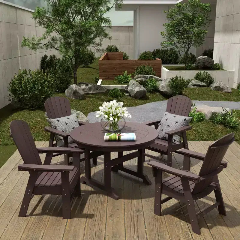 Ensemble de 5 pièces WestinTrends : Table de salle à manger ronde et fauteuils coquille pour extérieur