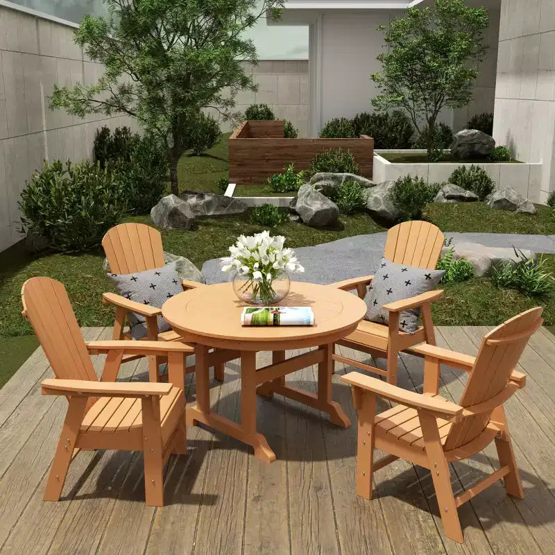 Ensemble de 5 pièces WestinTrends : Table de salle à manger ronde et fauteuils coquille pour extérieur